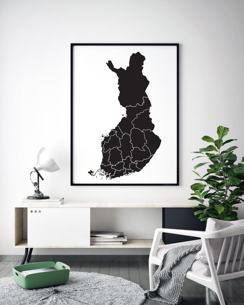 Hartă - Finland - Negru Poster