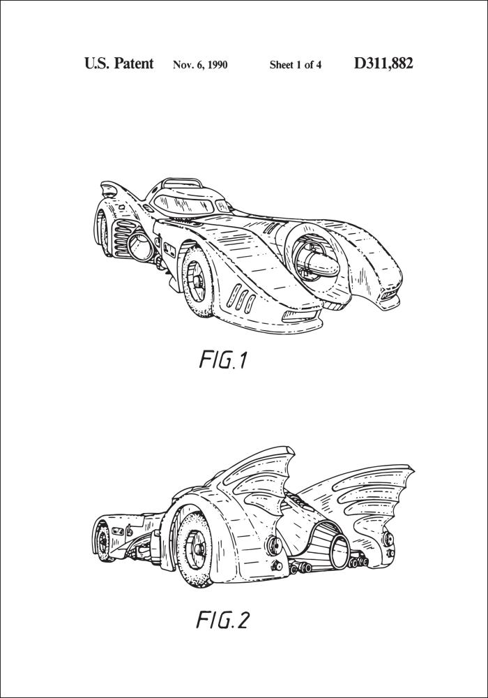 Schiță - Batman - Batmobile 1990 în Poster