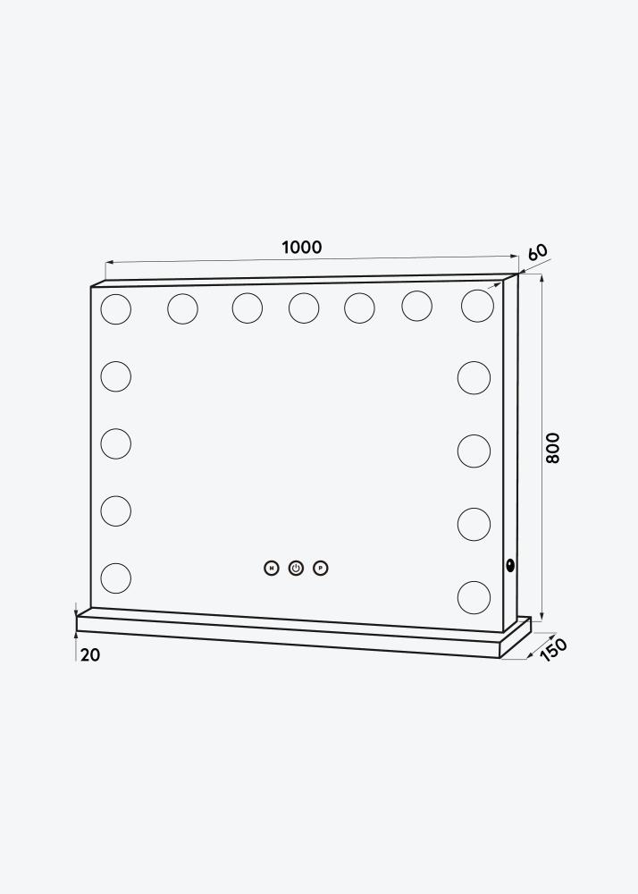 KAILA Oglindă pentru machiaj Hollywood Edge 15 E27 Alb 100x80 cm