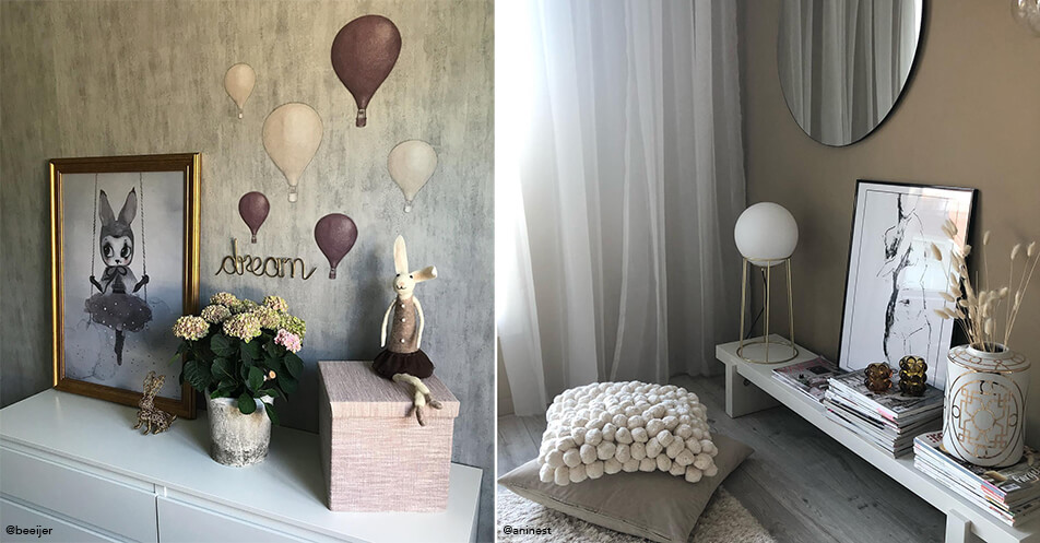 Ramă aurie în camera copiilor – ramă neagră în living