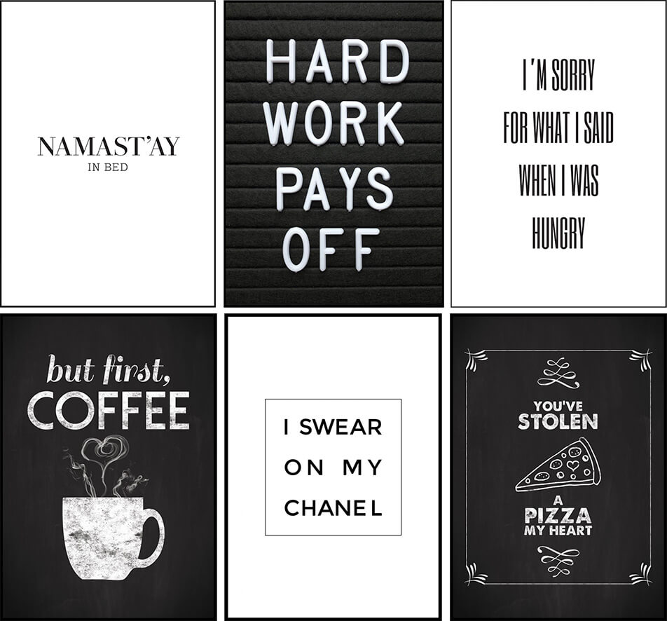 Postere alb-negru cu text și citate